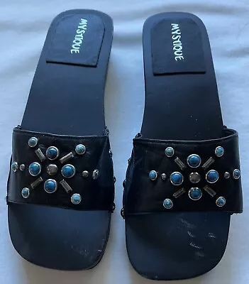 MYSTIQUE Beaded Slip On Sandals Wood Size 9 • $21.95