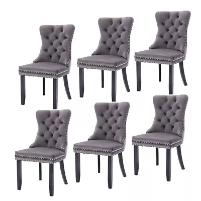 $747 • Buy AADEN Bravo Set Of 6 Velvet Dining Chairs Solid Wood Stud Tufted Kitchen Chairs