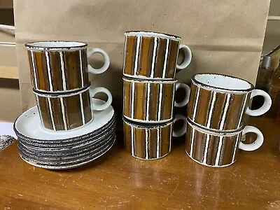 Stonehenge Midwinter Earth Coffee Cup And Saucer Set Of 7 Brown Stripe MCM • $55