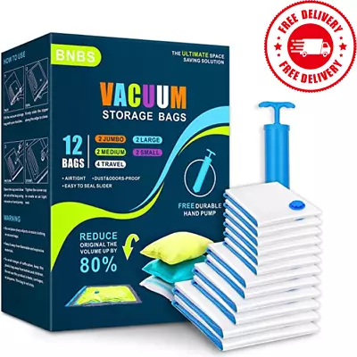 $19.50 • Buy 12 Pack Vacuum Storage Bags, Bnbs Space Saver Bags For Clothes, Vacum Sealer Bag