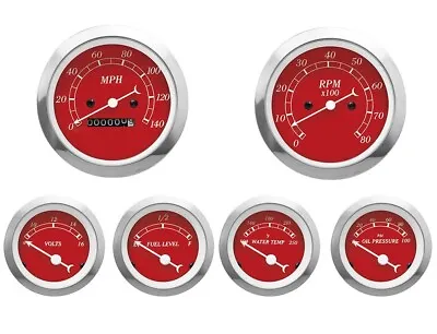 MOTOR METER RACING Classic Red 6 Gauge Set Mechanical Speedometer MPH °F PSI • $193.04