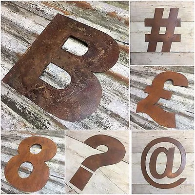 12  Industrial Letters Metal Rustic Numbers Symbols Shop Sign Lettering Rusty • £9.44