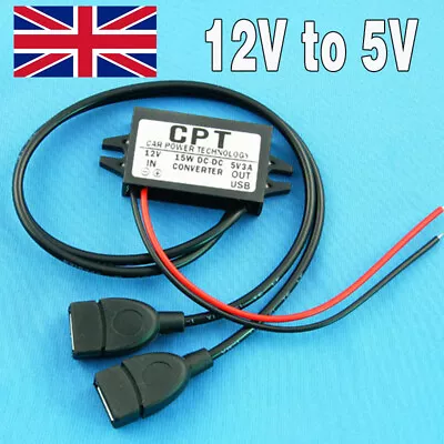 12V To 5V 3A Dual-USB Power Supply Adaptor DC-DC Converter Connector Charger UK • £3.99