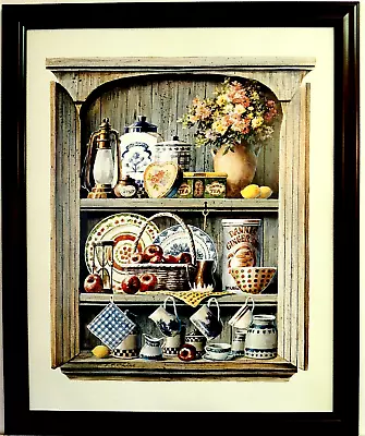 Country Shelf Picture Antique Dishes Kitchen Lantern T.c. Chiu Framed 16x20 • $64.95