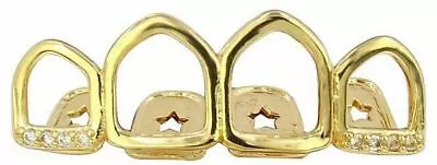 14K Gold Plated Mouth Grills Grillz Tooth Cap Top Open Face Covers 4 Teeth 4OF • $10.99