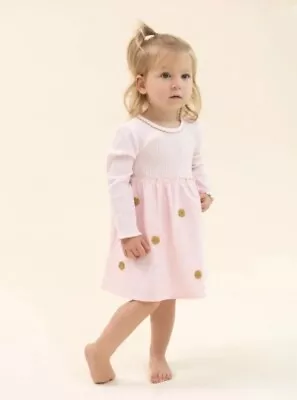 Mud Pie Toddler Girls Pink With Gold Polka Dots Long Sleeve Dress Sizes 3T 4T 5T • $28