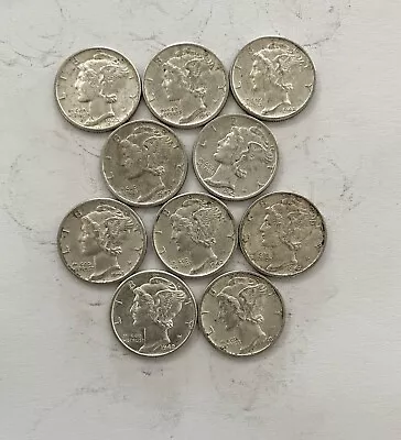 Mercury Dimes Lot Of 10 - Silver 1941-1943   P&D • $3.25