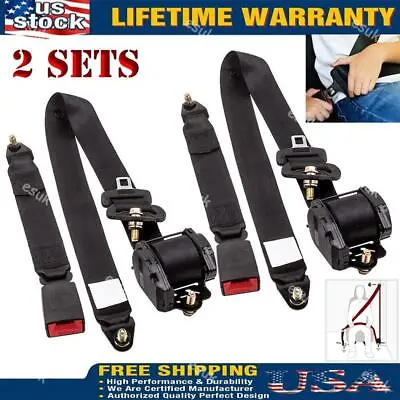 $49.99 • Buy 2x Retractable 3 Point Safety Seat Belt Straps Car Vehicle Adjustable Belt Kit