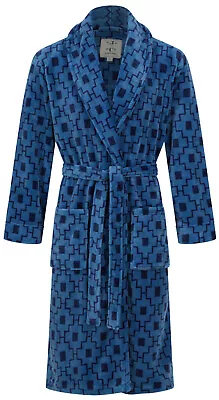 Men's Warm Fleece Robe Blue Geometric Design (sizes Available) • $39.99