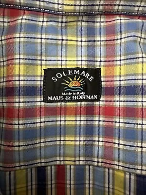 Solemare Mens Shirt Multicolor Plaid Check Blue Yellow Red Maus Hoffman Italy L • $39.99