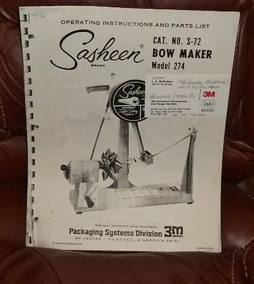3M Sasheen Bow Maker Instruction Manual  S-72 • $15