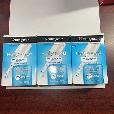 3 Neutrogena Hydro Boost Hyaluronic Acid Serum FragranceFree 1 FlOz Ea Authentic • $58.98