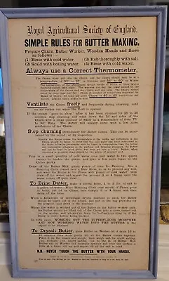 £25 • Buy Royal Agricultural Society  Simple Rules For Butter Making  Poster Produced 1907