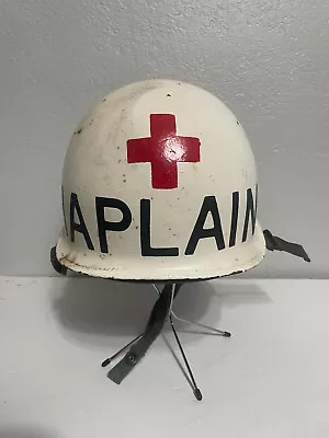 Vintage US NAVY CHAPLAIN Medic Helmet M1 Painted Named CDR Red Cross • $250