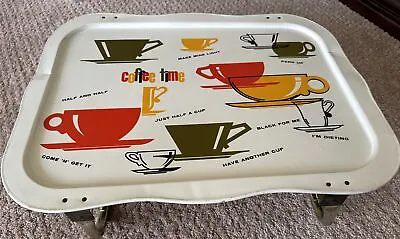 Vtg Marsh Allen Retro 60s Metal TV Lap Bed Self Standing Tray “Coffee Time” • $34