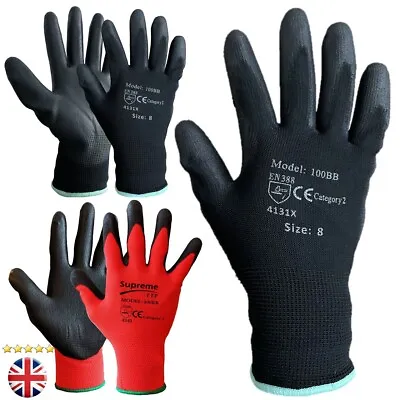 24 Pairs New Pu Coated Safety Work Gloves Garden Grip Mens Builders Gardening • £0.99