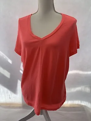 T-shirt F&f Size L Pink Polyester V Neck Short Sleeve Womens • £4.99