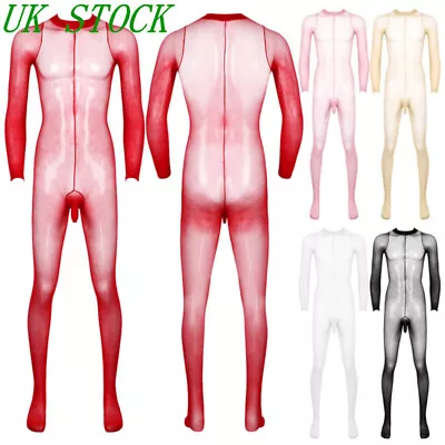 Mens See Through Overalls Slim Fit Stretchy Jumpsuit Sheer Mesh Nightwear Sexy • £6.99