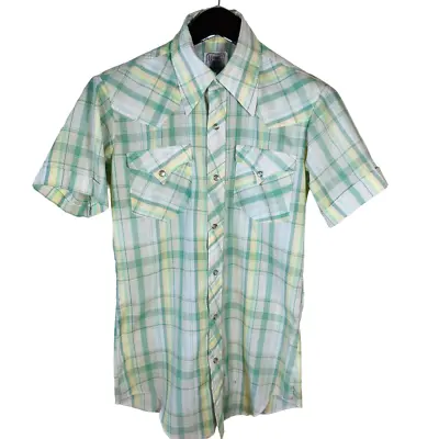 Vtg H Bar C Mens Size 15 Usa Made Plaid Pearl Snap Western Rodeo Shirt • $25