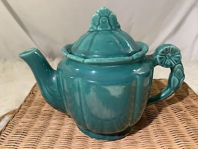 $22.99 • Buy Vintage Shawnee Pottery Tea Pot Green Turquose Flower Handle Lid 1940s USA Chip