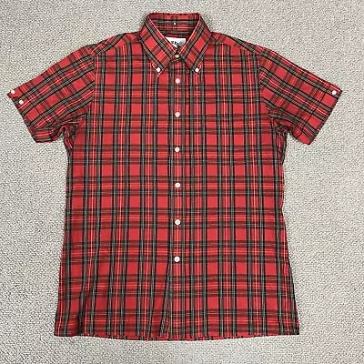 BRUTUS Shirt Mens Medium Red Tartan Check Trimfit Short Sleeve Mod Retro • £40