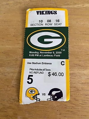 Green Bay Packers Vs Minnesota Vikings Ticket Stub 11/6/2000 Freeman MNF Catch • $137.50