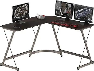 SHW Gaming Desk L-Shaped Office Computer Corner Table Furniture Espresso • $132.70