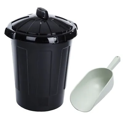 £17.99 • Buy 80L Black Plastic Dustbin Home Garden Storage Animal Feed Bin With Free Scoop