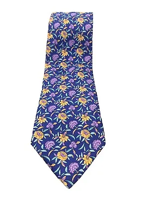 THOMAS PINK Men's 100% Silk Necktie ENGLAND Designer FLORAL Blue/yellow EUC • $22.56