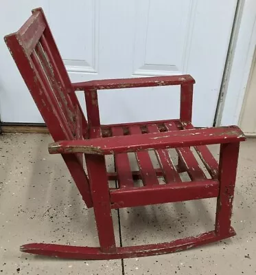 Antique Adirondack Amish Mission Childrens Red Rocking Chair Primitive Decor  • $198.90