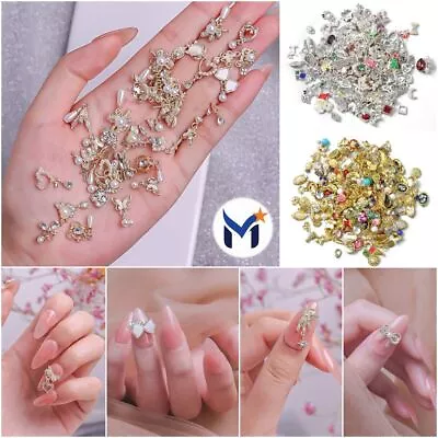 50Pcs 3D Mixed Style Zircon Diamond Nail Art Charm Hollow Dangle Nail Piercing • £16.13