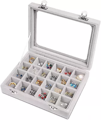 CBCYBER Jewelry Box 24 Grid Velvet Jewelry Tray For Drawers Glass Clear Lid Show • $14.07