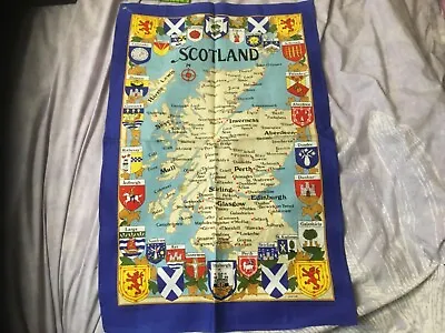 Vintage Map Of Scotland Tea Towel. Clive Mayor. Unused. Cotton. • £11.99