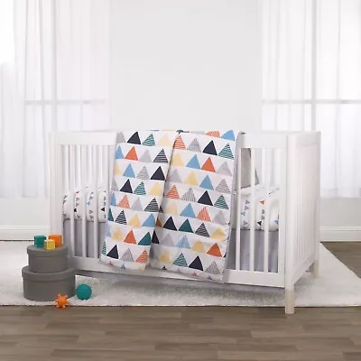 Little Love: Uni Triangles 3 Piece Crib Bedding Set - Navy Orange Grey By NoJo • $38.99