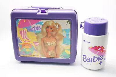 1992 Mattel Vintage Purple Beach Barbie Lunch Box With Thermos Sun Malibu EUC • $29.99