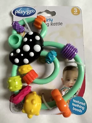 Playgro Large Swirly Teething Rattle Textured Ring Baby Toy Easy Grip Colourful • £7.95