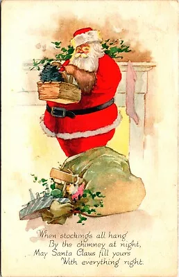 Vintage Gibson Santa Claus Filling Socks With Toys Antique Christmas Postcard • $24.75