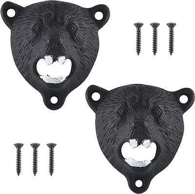 Bottle Opener Wall Mounted Black Wall Bottle Opener Cast Iron Bear Head Teeth... • $12.22