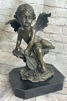 Garden Sculpture Cherub Angel Collector Art Cupid Bronze Marble Statue Gift • $299