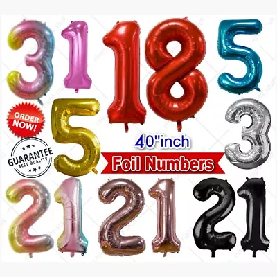 40  Giant Foil Number Balloons Self Inflating 16th 18th 21st Age Birthday Decor  • £5.49