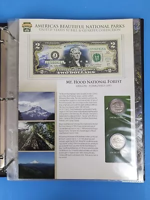 National Parks Two Dollar Bills Uncirculated Quarters Lot Of 5 Page Sets Binder • $85