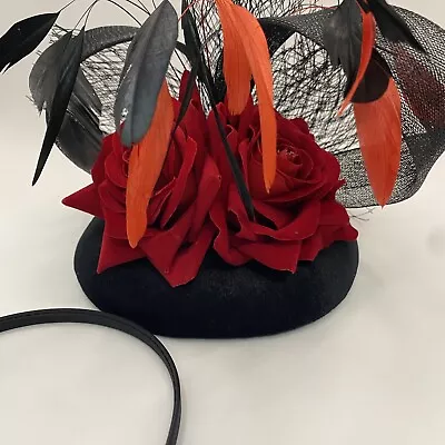 Fascinator Hat Veil Feather Hair Clip Rose Tea Party Pillbox Derby Babeyond  Red • $11.04