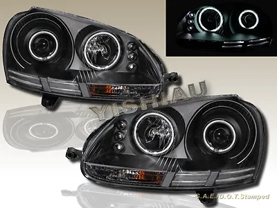2006-2009 VW Rabbit GTI Jetta Dual CCFL Halo LED Projector Black Headlights  • $262.99