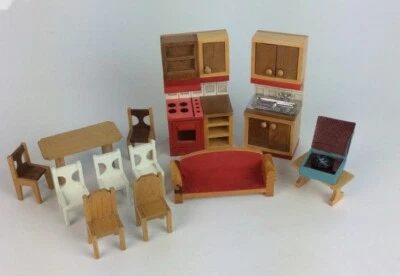 Vintage Miniature Dolls House 60s Record Player Sofa Kitchen Units Tables Chairs • £9.82