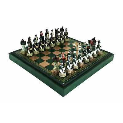 Napoleon In Russia: Handpainted Chess Set With Leatherette Chessboard + CHECKER  • $530.27