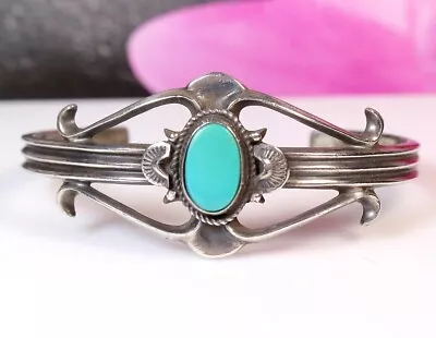 NAVAJO Leonard Maloney Sterling Silver Turquoise Vintage Cuff Bracelet Signed • $75