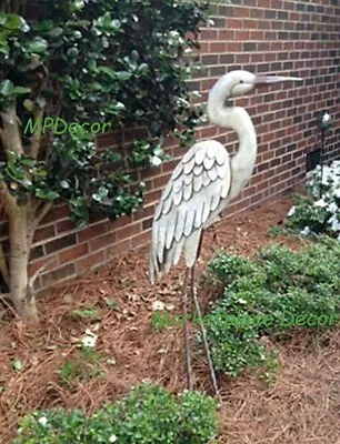 Egret Garden Pond Statue Metal Coastal Bird Sculpture Crane Heron 40 H ~ New • $112.90