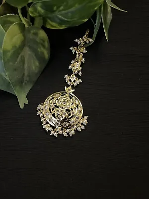 Gold Plated Designer Matha Patti Maang Tikka Forehead Head Piece Jewelry • $24.99