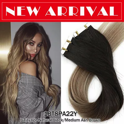 10-80PCS Invisible Tape In Skin Weft Remy Human Hair Extensions Full Head Ombre • $53.24