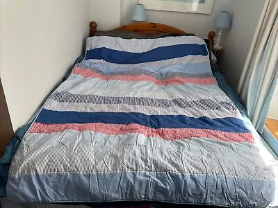 Laura Ashley Nautical Bed Spread Throw Cover Blue Red White Striped Cotton Set 1 • £35